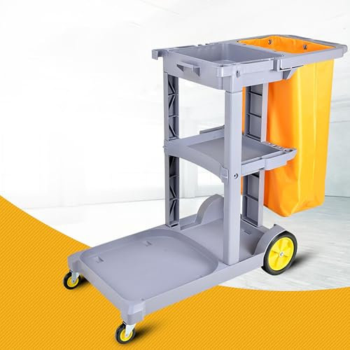 Cleaning Cart on Wheels, Commercial Janitorial Cart with Removable Waste Bag, Heavy Duty Housekeeping Cart Janitor-Housekeeping Carts,Gray