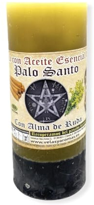 HOSTENATURA Palo Santo Kerze, mit rauer Seele, Beseitigung negativer Energien, Kerzen und Aromen, ätherische Öle, 60 Stunden Brenndauer, 14 x 6 cm