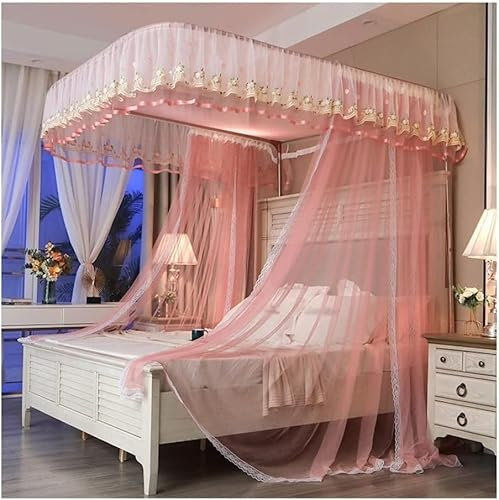 CZAOERXB Sommerbett Baldachin Moskitonetz, Einzelbett, Doppelbett, King-Size-Bettvorhang mit Metallstütze (Farbe: Blau-4, Größe: 180 x 220 cm) (Farbe: Pink-2, Größe: 150 x 200 cm)