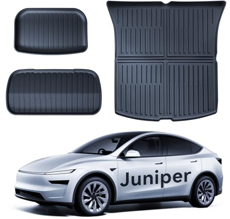 LANTU Bagagematta 3 st för Tesla Model Y 2025 Juniper allväder TPE skyddsmatta, bak, nedre och främre bagagematta halkfri och vattentät för Tesla Model Y 2025 tillbehör