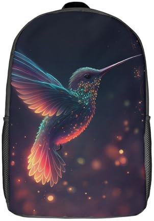 GQmoney Rucksack mit Kolibri- und Glühwürmchen-Motiv, 3D-Druck, Kindertasche, Grundschüler, Tagesrucksack, leichte Schultasche für Kinder, Mädchen, Jungen, Kindergarten, Lunchpaket, 43,2 cm