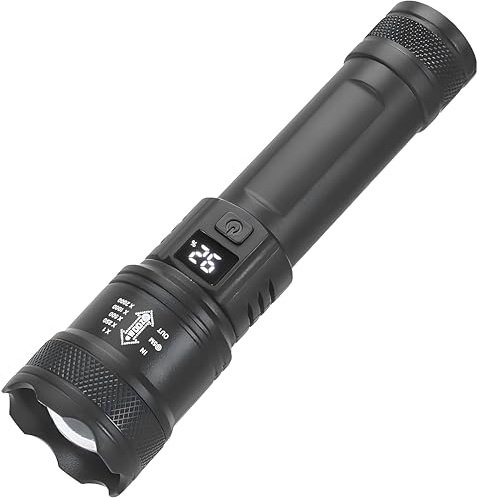 Generico Torcia Led Ricaricabile Potente 200 Metri, Ricarica USB con Cavo Incluso, Luce Campeggio Torcia Tattica Militare Regolabile, 5 Modalità di Illuminazione, Impermeabile per Campeggio Trekking
