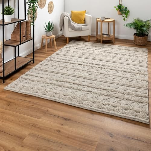 Steffensmeier Handweb Teppich Havana | Wolle, Grau, handgewebt, Größe: 140x200 cm Wohnzimmer und Schlafzimmer