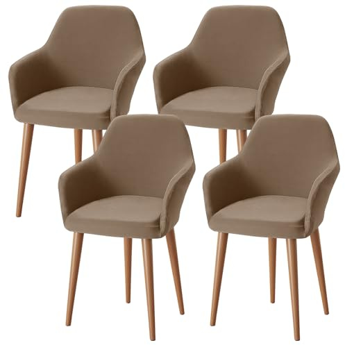 Alishomtll Stretch Stuhlhussen 4er Set Sesselbezug mit Armlehnen Kamel | Universal Stuhlhussen Stuhlbezug Abnehmbare Waschbar Esszimmerstühle Bezug für Küche Esszimmer Bankett Hochzeit Party