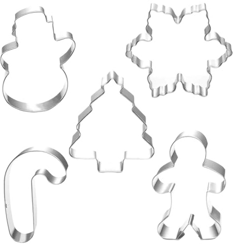 Christmas Cookie Cutter Set, 5 Pcs Holiday Cookie Molds- Snowman, Christmas Tree, Gingerbread Man, Candy Cane, Snowflake - Cookie Cutters for Biscuit, Fondant, Cake Decoration