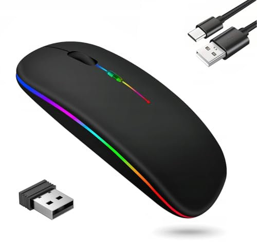 GADIRIA Mouse wireless Bluetooth ricaricabile 2,4 GHz Dual - Mouse da gioco silenzioso per PC e portatile - Mouse wireless per computer gamer - Compatibile con Windows/Mac (nero)