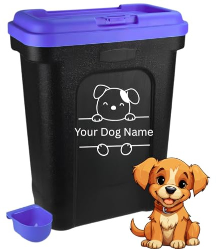 Trendi Personalised Pet Food Storage Container | Large 30L/15.5kg Plastic Storage Bin with Scoop & Customised | Ideal for Storing Dog Treats, Dog Food, Cat Food & Kitten (Dog)