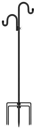 Vbvbip Crochet de berger en fer forgé pour jardin extérieur, 165,1 cm de haut, double crochets pour mangeoire à oiseaux et plantes suspendues, support en métal robuste pour décoration de patio et cour