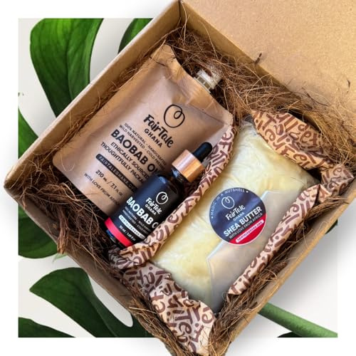 FairTale GHANA Raw African Shea Butter 450 g (16 oz) & Baobab Oil 210 ml (7.1 fl oz) Set