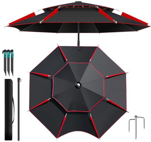Angelschirm – 1,8 m großer faltbarer Sonnenschirm, verdicktes schwarzes Vordach, Universal-Bodenstopfen für Outdoor-Szenario, robuster, wasserdichter Regenschirm für Angeln, Camping, Regenschutz