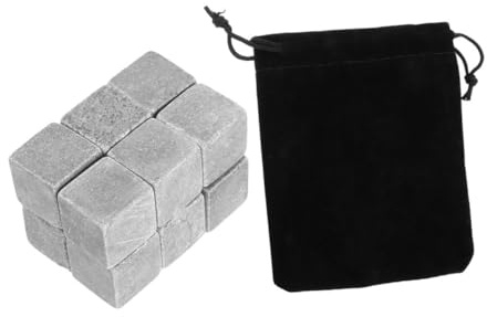 Healeved 12 Pezzi Cubetti di Ghiaccio in Pietra Riutilizzabili per Whisky e Vino Pietre Refrigeranti in Marmo Grigio Sacchetto in Velluto Nero Raffreddamento Rapido e Prolungato per