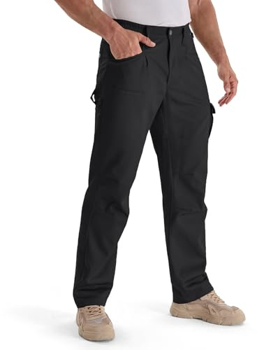IGOLUMON Mens Work Trousers Cargo Trousers Elasticated Waist Work Pants with 13 Pockets Reinforced Abrasion-Resistant Design Black