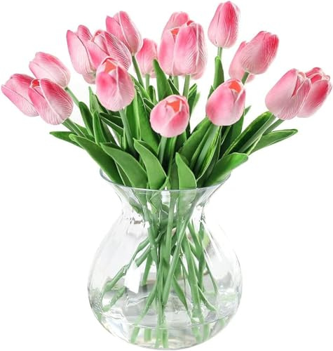 Veryhome Tulpen Künstlich Wie Echt Künstliche Tulpen Blumen Latexmaterial Real Touch Blumensträuße für Hochzeitszimmer Zuhause Hotel Partydekoration DIY Dekor （ Dunkel Rosa - 10Stück ）