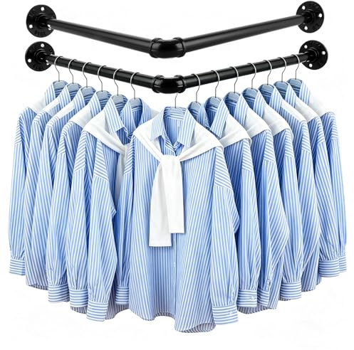 Oungy 2 stycken klädstång L-form, 40 cm väggmontering, klädstång vägg, industriell design, klädställ väggmontering för sovrum vardagsrum, klädstänger för vägg (svart)