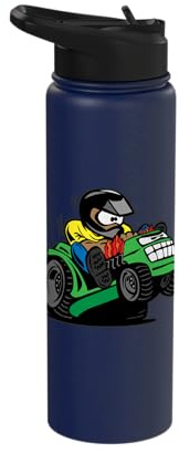 Funny Cartoon Riding Lawn Mower Racing Lawn Tractor Stainless Steel Insulated Water Bottle
