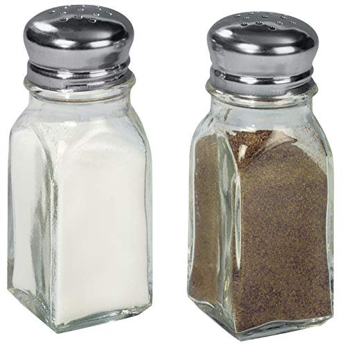 Fackelmann Set da 2 Dispenser Spargi Sale Pepe in Vetro con Chiusura a Vite in Acciaio Inossidabile, 9,5x4x4 cm - Ideali per Sale, Pepe e altre Spezie