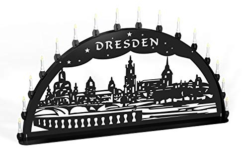 Außenschwibbogen Schwibbogen Lichterbogen Metall - Motiv: Dresden Canalettoblick - XXXL 2 Meter Breite Außen-Bereich schwarz * riesen groß * Weihnachten Dresdner Frauenkirche