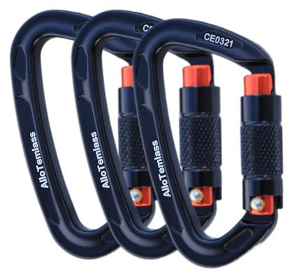 AlloTemlass Moschettone con blocco automatico certificato UIAA | 25KN resistente, forma a D, serratura con una mano, alluminio 7075 | arrampicata su roccia/ghiaccio, Rappelling, salvataggio (nero)