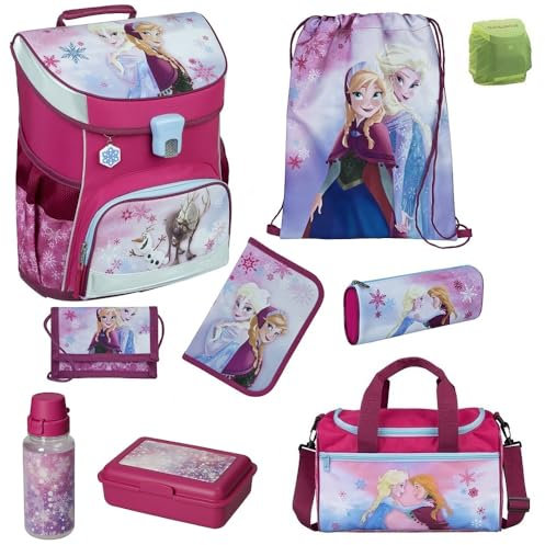 Familando Mädchen Schulranzen 1. Klasse · Scooli Campus Fit Schultasche (9-teiliges Set mit Sporttasche, Disney Eiskönigin Frozen Rosa)
