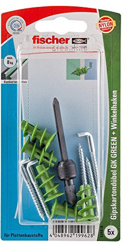 Fischer Gipskartondübel GK Green WH K, 5 x Winkelhaken 4,2 x 40, 1 x Setzwerkzeug, 524838