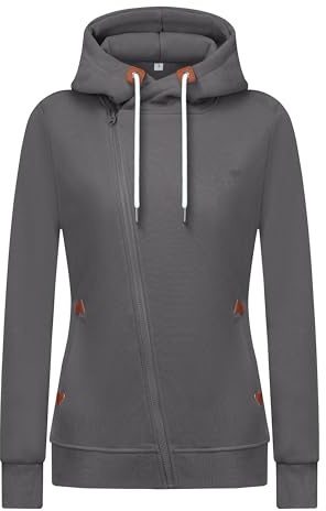 Newbestyle Womens Hoodies Oblique Zipper Fleece Sweatshirts Warm Lightweight Jacket Top with Pocket Dark Grey XL