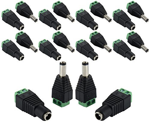 POPPSTAR Juego de Adaptador de Corriente Continua (CC) 5,5x2,1mm (10 x Macho / 10 x Hembra) a regleta de bornes de 2 Polos para Tiras LED