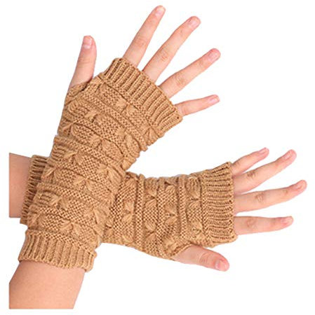 Amorar Winterhandschuhe Pluswärmer Mode Lange Fingerlose Handschuhe Fäustlinge Stricken Armstulpen Handwärmer Stulpen Armmanschette Daumenloch für Damen