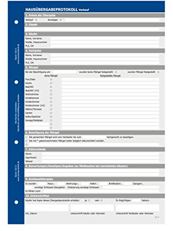 Hausübergabeprotokoll Verkauf, Übergabeprotokoll Haus (10er Set)