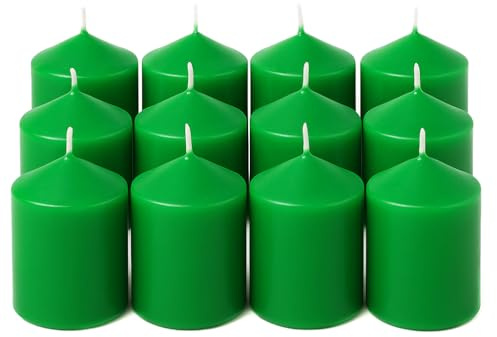 MGE - Set di 12 Candele Decorative Cilindriche - Cera Antigoccia - Candele Profumate - Candela gigante Cera - Candele che Non Colano - Cera Antigoccia - Verde - Set di 12 - Set di Candele Decorative