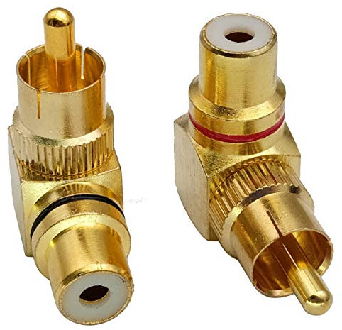 AAOTOKK 90 Degree RCA Adapter,Gold-Plated Right Angle RCA Male to RCA Female Jack Audio AV TV Adapters Metal Connector (2 Pack/1to1)