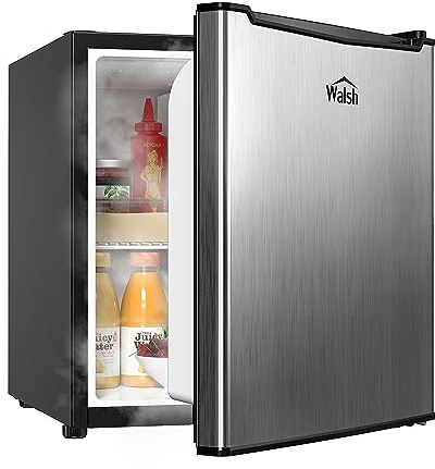 Walsh Compact Refrigerator, Single Door Mini Fridge, Energy Efficient, Adjustable Mechanical Thermostat with Chiller, Reversible Doors and Leveling Front Legs, 1.7 Cu Ft., Stainless Steel