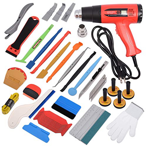 Gomake Car Tinting Vinyl Wraps Tool Kit for Film Wrapping Installation, Include Heat Gun, Micro Mini Squeegee, Film Cutter, Magnet Holder, Plastic Scraper