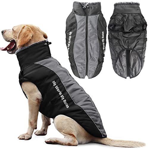 Idepet Hund Mantel Warme Jacke, Reflektierender Haustier-Schneeanzug Sport im Freien wasserdichte Hundekleidung Outfit-Weste für mittelgroße Hunde mit Gurtloch