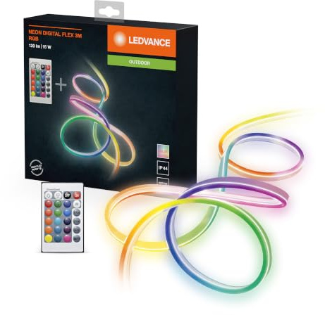 Ledvance LED Lichtschlauch für Innen und Außen, 3 Meter Länge, als Wohnraum- oder Gartenbeleuchtung, flexibel und biegsam, 15W, RGB-Farben per Fernbedienung änderbar, Schutzart IP65, NEON DIGITAL FLEX