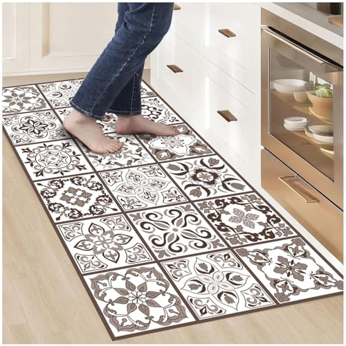 NivellPublicitari Hydraulic Vinyl-Teppich, 120 x 60 cm, Braun - Küchenteppich - Badezimmerteppich - Rutschfester Essteppich - Schlafzimmerteppich - Schwamm- PVC-Boden