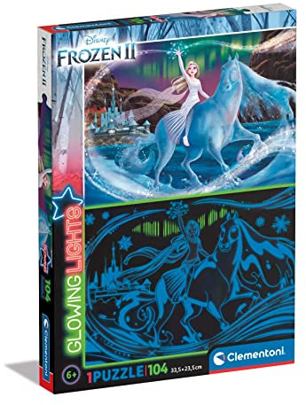Clementoni - 27548 - Supercolor Puzzle Glowing Lights - Disney Frozen 2-104 Teile Ab 6 Jahren, buntes Kinderpuzzle mit besonderer Leuchtkraft & Farbintensität, Geschicklichkeitsspiel für Kinder