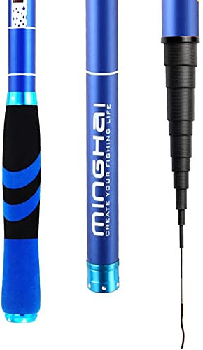 LUOSHUAI Stipprute Kohlefaser-Teleskop-Swing-Angelrute Hand-polig Karpfen Ultraleicht Reisen 3. 6M / 4,5M / 5,4 M / 6,3 M / 7,2M Angelrute (Color : Blue, Length : 6.3 m)