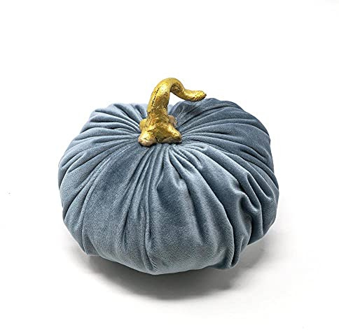 Declea Home Decor Zucche Decorative, Velluto, Azzurro Polvere, Grande