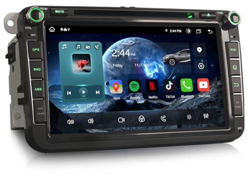 Erisin Android 14 Autoradio GPS Navi für VW Golf 5/6 Polo Passat B6 Tiguan Touran Caddy Seat Skoda Kabelloses ​CarPlay WiFi Bluetooth DVD CD Android Auto RDS OBD2 USB OPS SWC 【8-Kern 4GB+64GB】