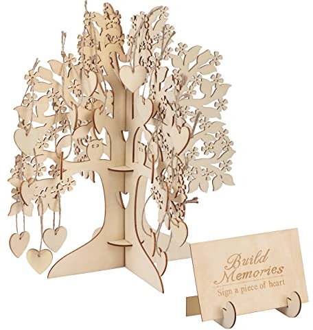 LOOPES Holzbaum Gästebuch Hochzeit Holz mit Holzherzen Lebensbaum Holz Baum Wunschbaum Hochzeitsgästebuch zum Basteln und Aufhängen für DIY Hochzeitsdeko Bastelset Handwerk Osterndeko Frühlingdeko