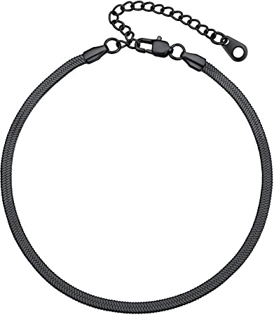 Bestyle Edelstahl Damen Fußkettchen im angesagten Schlangen-Design Sommer Accessoire, Breite 3mm / 5mm, Verstellbare 22+5cm, Silber/Gold/Rosegold/Schwarz