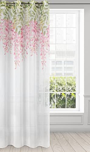 Eurofirany Julieta 382706 - Tenda trasparente con occhielli, effetto lino, per soggiorno, cucina, cameretta dei bambini, 140 x 250 cm, colore: bianco e rosa