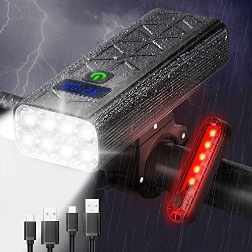 Towwoo Luci Bicicletta Set, 9600 mAh 8000 Lumen Luci Bicicletta LED, Impermeabile IXP6, Luci Bici Anteriori e Fanale Posteriore USB Ricaricabili per Biciclette Strada e Montagna