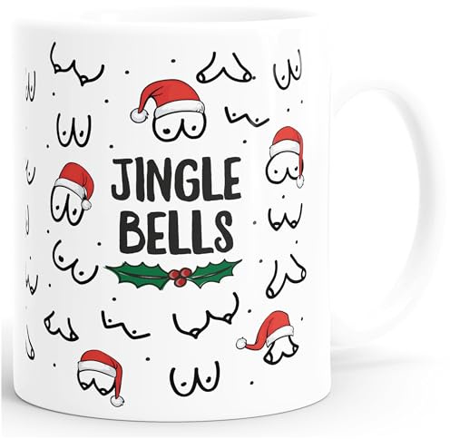 MoonWorks® Kaffee-Tasse Jingle Bells Brüste Muster Weihnachten Titten mit Weihnachtsmütze Bürotasse lustige Geschenke Weiss standard