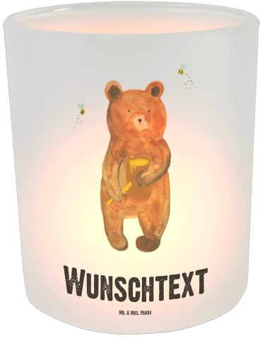 Mr. & Mrs. Panda Personalisiertes Windlicht Bär Honig - Personalisierte Geschenke, Geschenk, Teddy, Personalisierter Teelichthalter, Verliebte, Honigbär, Liebe, personalisiert, Laterne mit Namen, Name