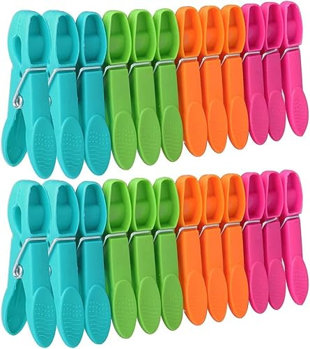 Wäscheklammern, 24 Packungen Wäscheklammern für Wäscheleine, Wäscheklammern mit robuster Feder, 4 Farben, Wäscheklammern, Kunststoff, langlebige Wäscheklammern, rostbeständig