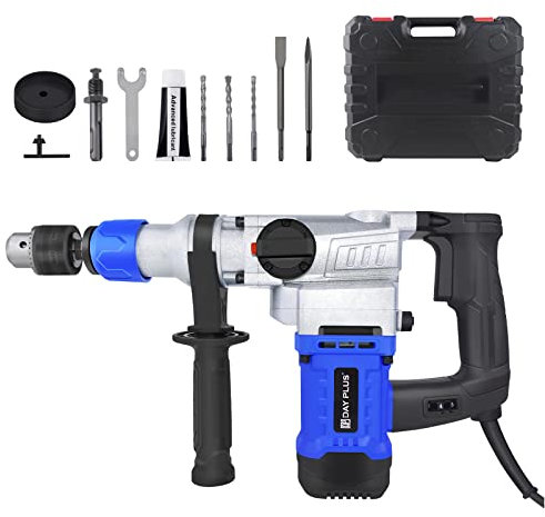 1080W Hammer Drill Rotary Hammer 3-in-1 Electric Drill - Hammer, Drill, Chisel, for Concrete Drilling and Chiselling, 360 Degree Rotating Side Handle, with Accessories and Carry Case