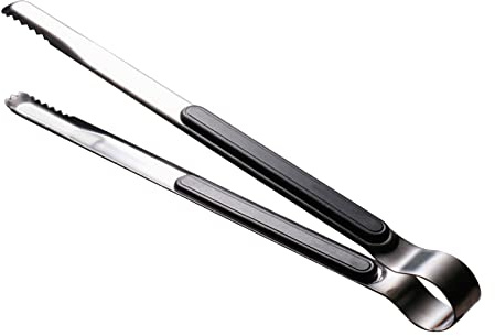 HERCHR Edelstahl-Küchenzange, Koreanische Grillzange, Küchengrillzange, Lebensmittel-Metallzange Zum Kochen, Servieren, Zähne-Mund-Steak-Clip Für Grillspeisen, 25,5 cm(Schwarz)