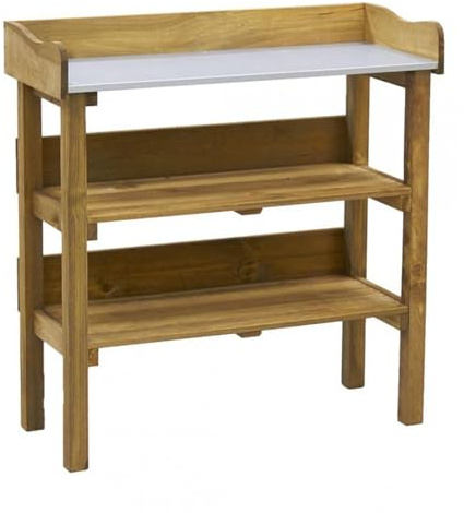 AUBRY GASPARD - Table à Rempoter en Pin et Zinc - 84 x 36 x 88 cm - Poids 14 kg - Haute Qualité Longue Durée - 2 Étagères Rangement - À Monter - Idéale Jardinage Plantation
