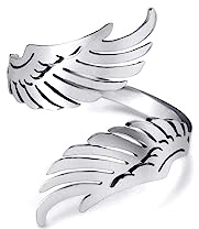Dreamtimes Offener Ring mit fliegenden Engelsflügeln für Frauen und Männer Verstellbarer Edelstahlring Hip Hop Punk Partyschmuck